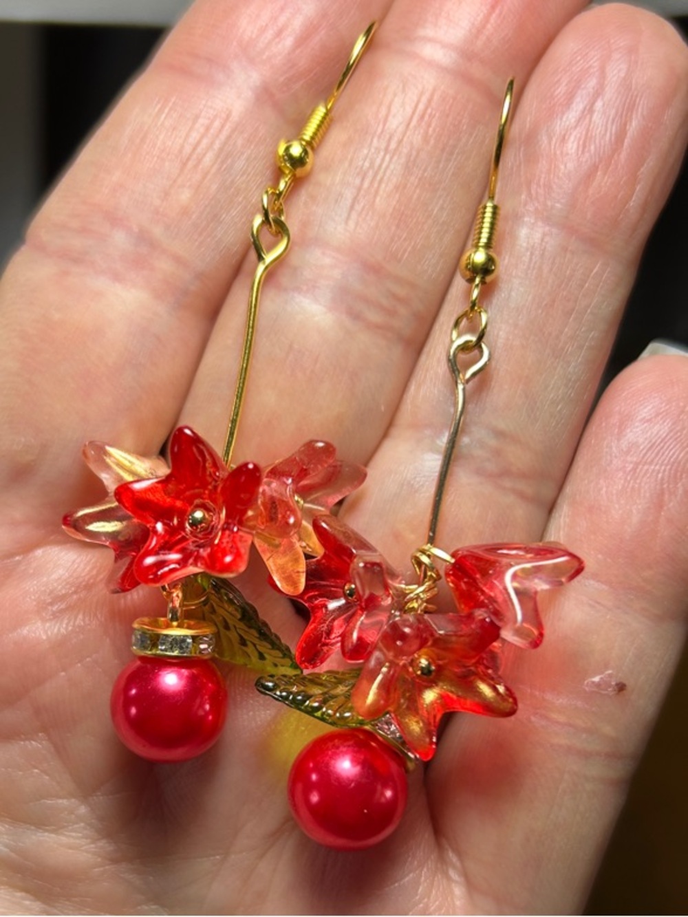3/$25 Red Floral Drop Earrings